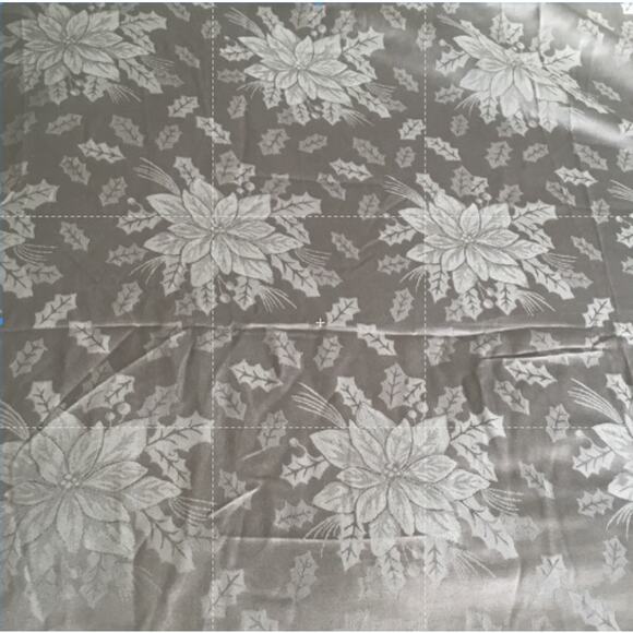 Martha Stewart Christmas Rectangle Tablecloth Silver Damask Poinsettia 100 x 60" - Picture 3 of 4